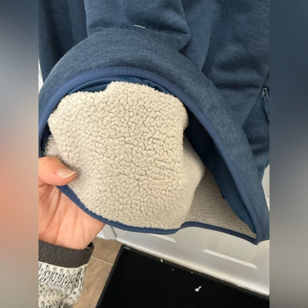 Men’s Blue North Face Pullover Sherpa Jacket With Quarter Snap Buttons Size S - Picture 5 of 6